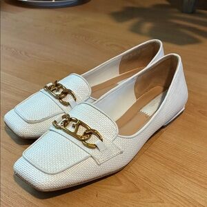 Franco Sarto White Moccasins with Gold Chain